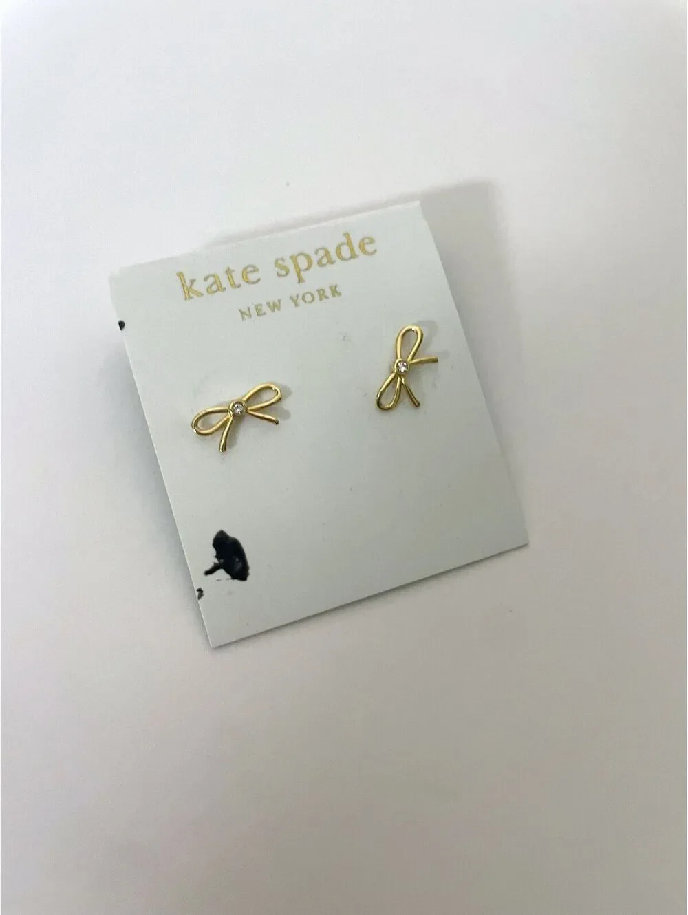 NWT Kate Spade New York Gold Tone Crystal Mini Bow Stud Earrings (package flaw)